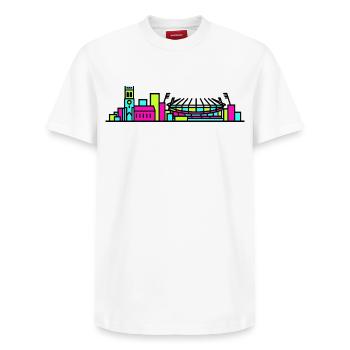 Wolverhampton City Skyline St Peter's Line Art - Relaxed Unisex Supima Cotton T-Shirt – by SPREAD - white - Front - AI Model Female 172 dark (172cm) & AI Model Male 185 dark (185cm)