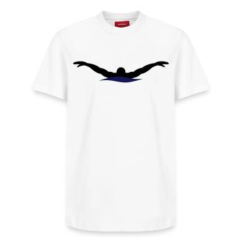 Schwimmen - Relaxed Unisex Supima Cotton T-Shirt – von SPREAD - Weiß - Vorne - AI Model Female 172 dark (172cm) & AI Model Male 185 dark (185cm)
