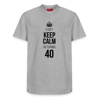 I can't calm down I'm turning 40 - Relaxed Unisex Supima Cotton T-Shirt – by SPREAD - white - Front - AI Model Female 172 dark (172cm) & AI Model Male 185 dark (185cm)