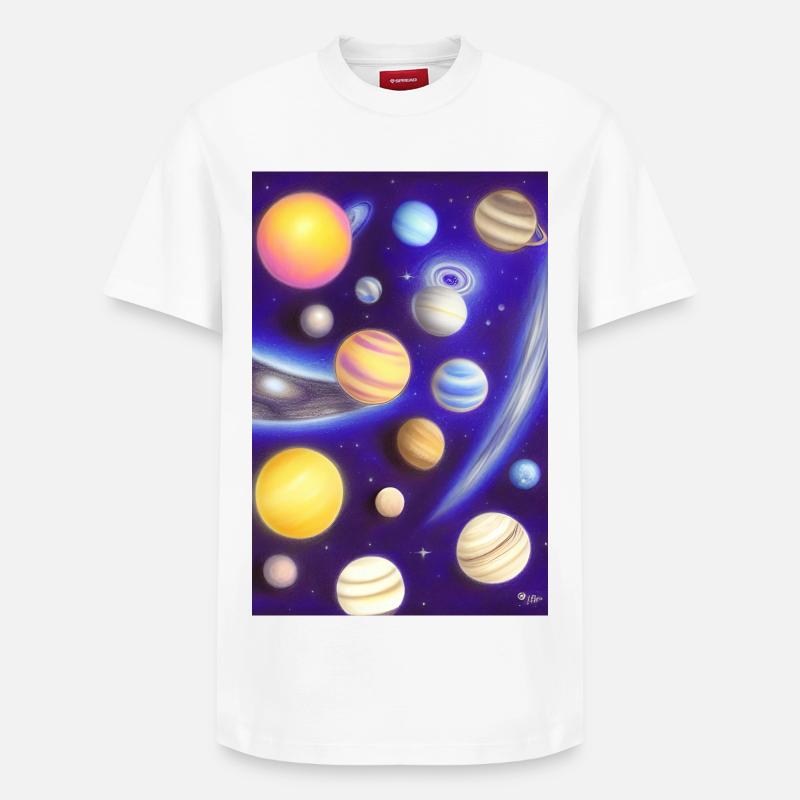 Espace et planètes - T-shirt unisexe décontracté en coton Supima – de SPREAD - blanc
