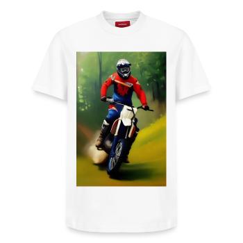 Équitation en motocross - T-shirt unisexe décontracté en coton Supima – de SPREAD - blanc - Devant - AI Model Female 172 dark (172cm) & AI Model Male 185 dark (185cm)