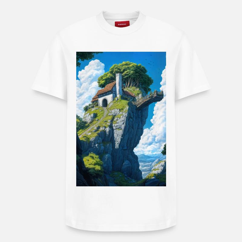 Mountain house landscape - T-shirt unisexe décontracté en coton Supima – de SPREAD - blanc