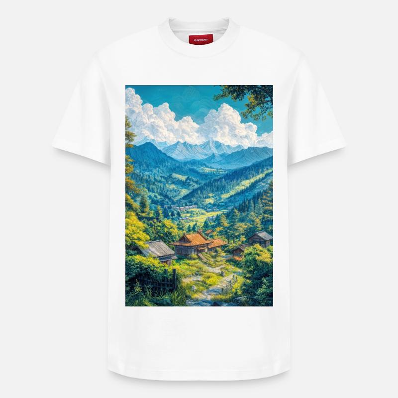 Illustration einer japanischen Landschaft - Relaxed Unisex Supima Cotton T-Shirt – von SPREAD - Weiß