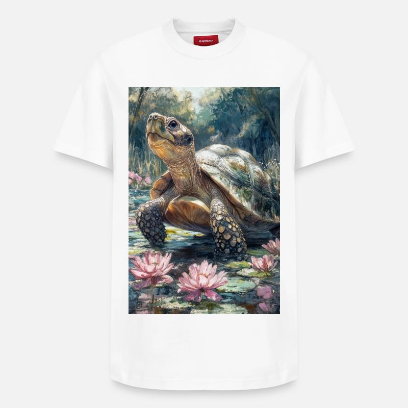 Illustration of a turtle - T-shirt unisexe décontracté en coton Supima – de SPREAD - blanc