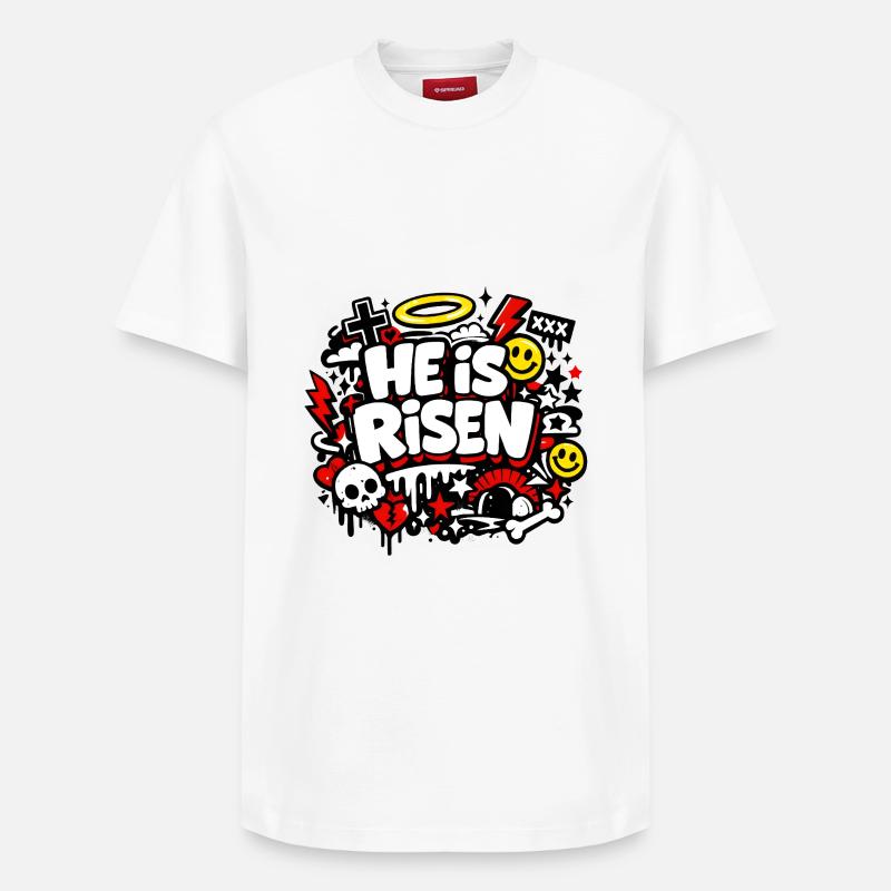 He is Risen Graffiti Ostern - Relaxed Unisex Supima Cotton T-Shirt – von SPREAD - Weiß