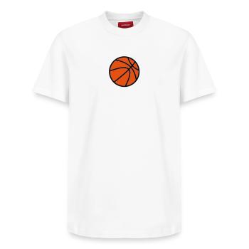 Basketball - Relaxed Unisex Supima Cotton T-Shirt – by SPREAD - white - Front - AI Model Female 172 dark (172cm) & AI Model Male 185 dark (185cm)
