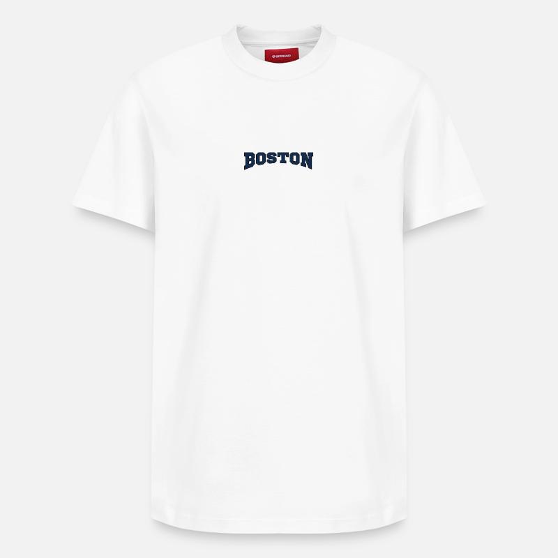 Boston Blockschrift Logo - Relaxed Unisex Supima Cotton T-Shirt – von SPREAD - Weiß