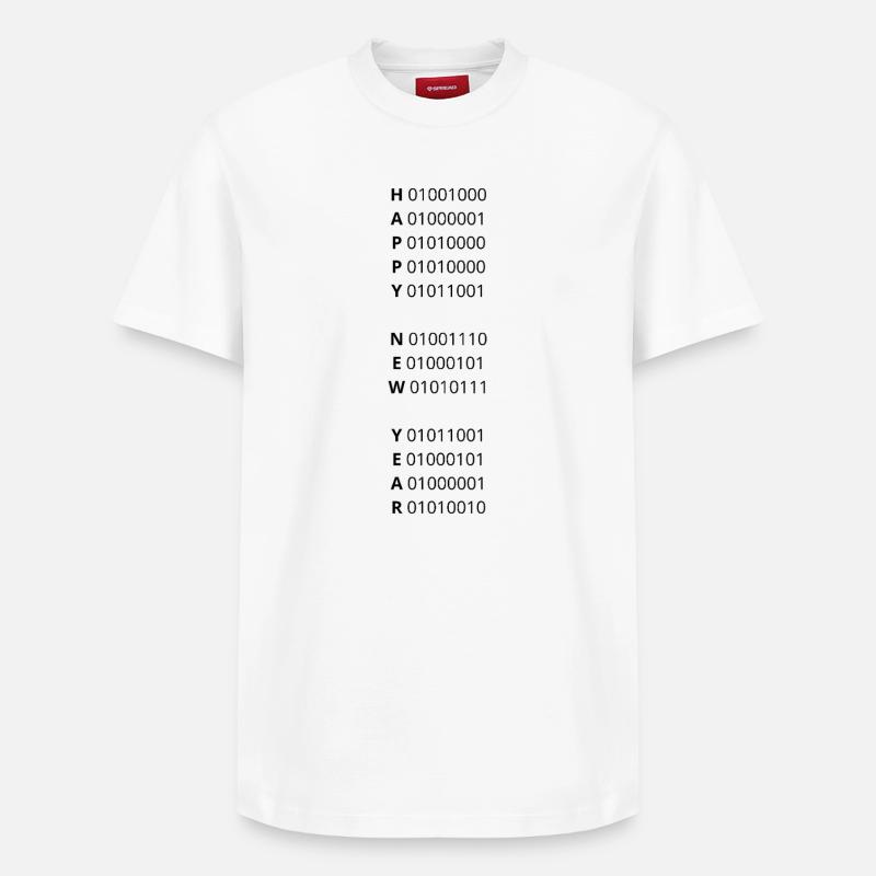 BONNE ANNÉE – code binaire - T-shirt unisexe décontracté en coton Supima – de SPREAD - blanc