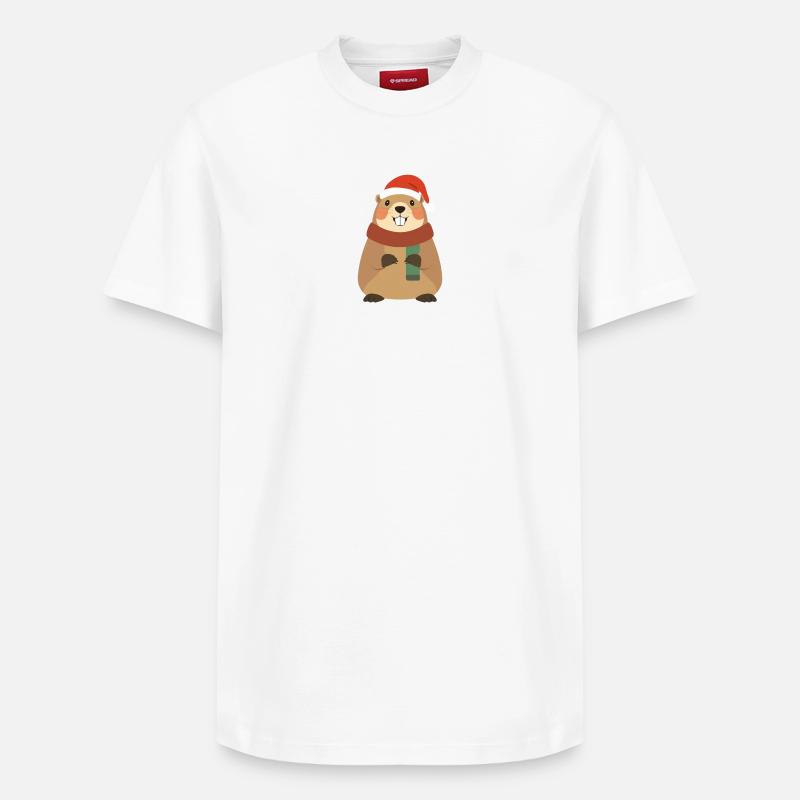 Marmotte avec écharpe - T-shirt unisexe décontracté en coton Supima – de SPREAD - blanc
