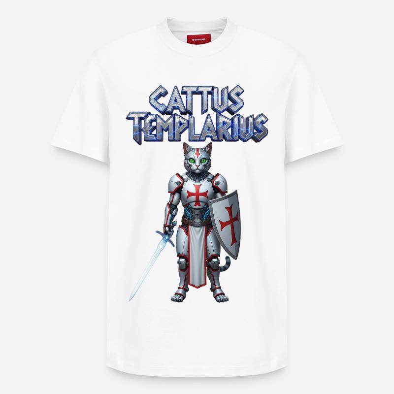Cattus Templarius Chat Chevalier - T-shirt unisexe décontracté en coton Supima – de SPREAD - blanc