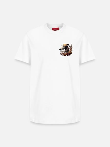 Greyhoundkopf Herbstrosenkranz - Relaxed Unisex Supima Cotton T-Shirt – von SPREAD - Weiß