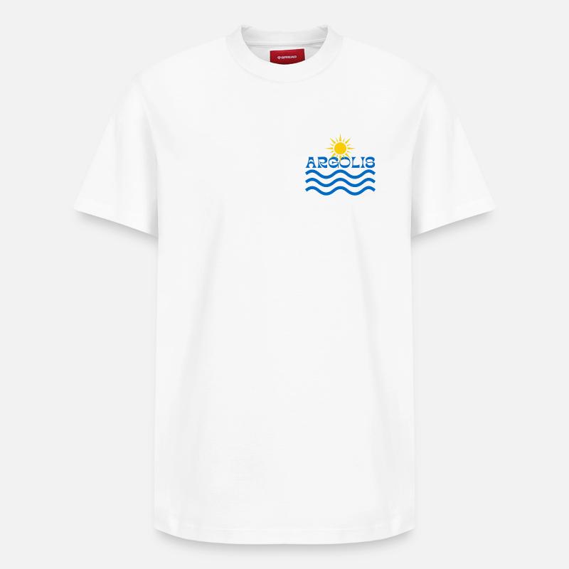 Soleil et Vagues d’Argolis - T-shirt unisexe décontracté en coton Supima – de SPREAD - blanc