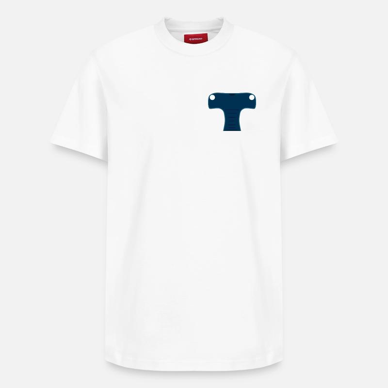 Mitternachtsblauer stilisierter Hammerhai-Kopf - Relaxed Unisex Supima Cotton T-Shirt – von SPREAD - Weiß