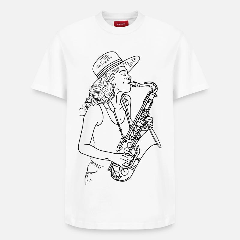 Dessin de saxophoniste - T-shirt unisexe décontracté en coton Supima – de SPREAD - blanc