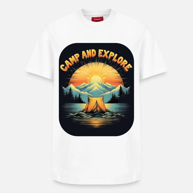 Retro Camping - Camp and Explorer - Relaxed Unisex Supima Cotton T-Shirt – von SPREAD - Weiß