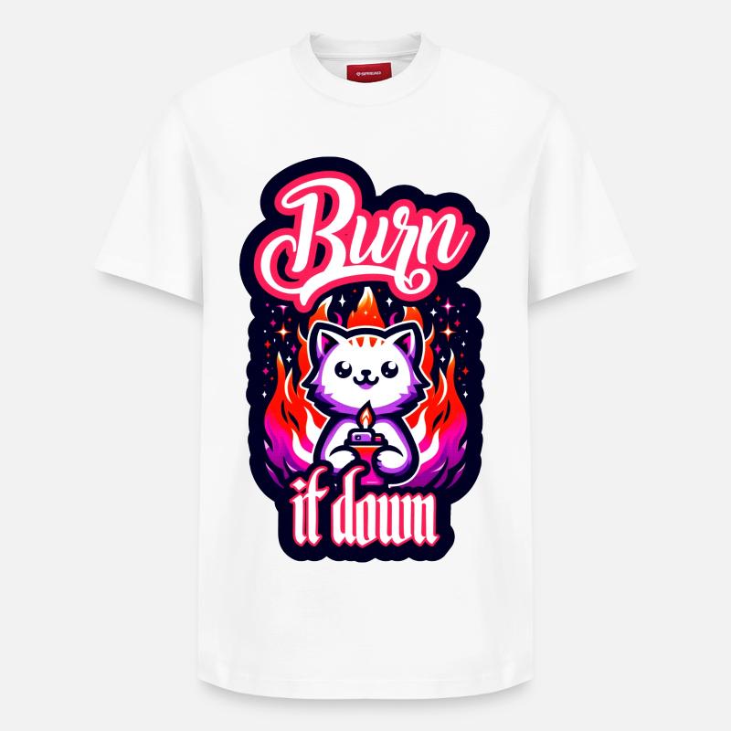 Brûlez-le | Chat avec du feu - T-shirt unisexe décontracté en coton Supima – de SPREAD - blanc