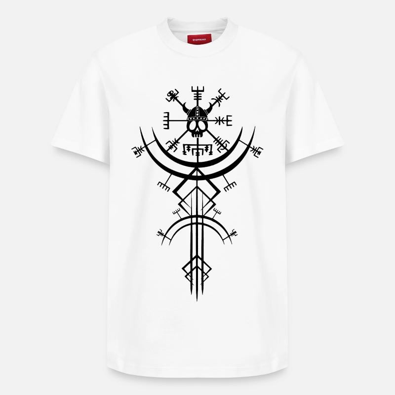 Schwarzer Totenkopf und Wikinger-Kompass - Relaxed Unisex Supima Cotton T-Shirt – von SPREAD - Weiß