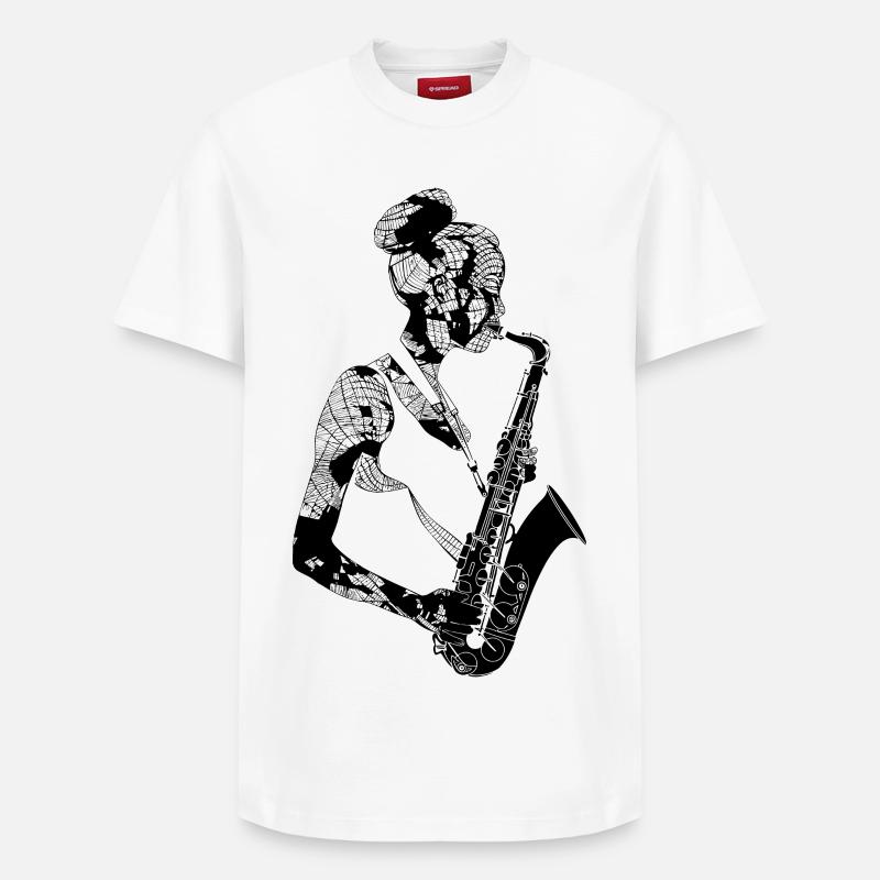 Saxophoniste - T-shirt unisexe décontracté en coton Supima – de SPREAD - blanc