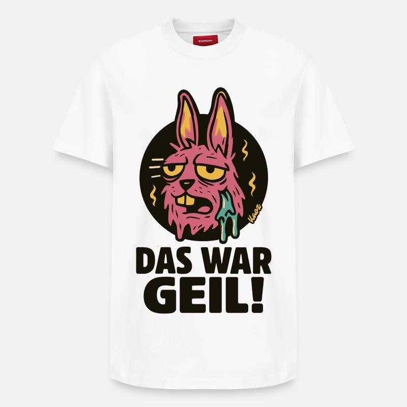 Pinker Hase Graffiti: Das War Geil - Relaxed Unisex Supima Cotton T-Shirt – von SPREAD - Weiß