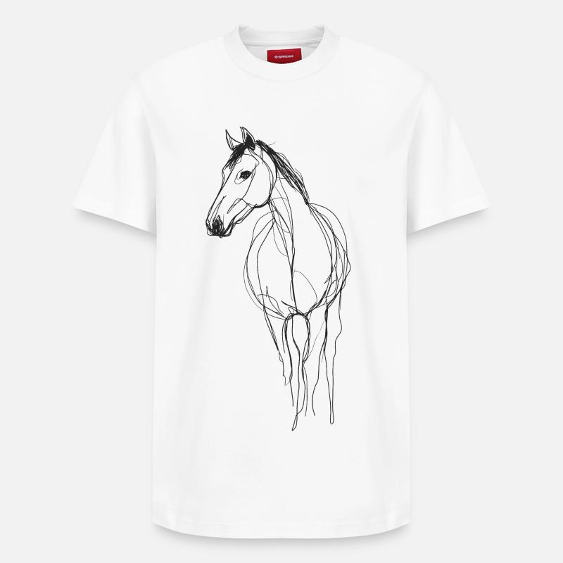Line Art Pferd - Relaxed Unisex Supima Cotton T-Shirt – von SPREAD - Weiß