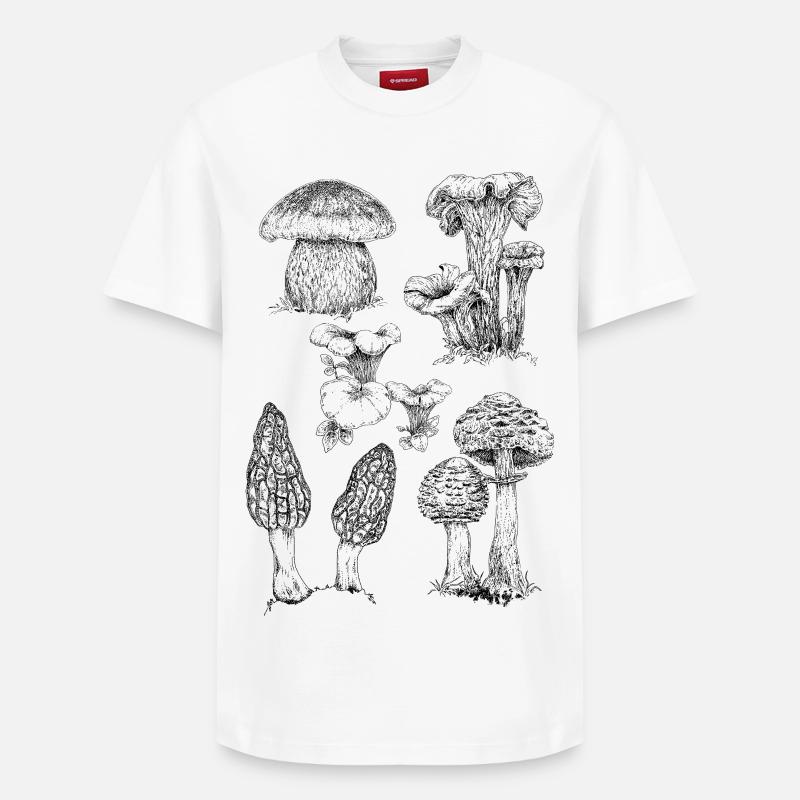Champignons - Relaxed Unisex Supima Cotton T-Shirt – von SPREAD - Weiß