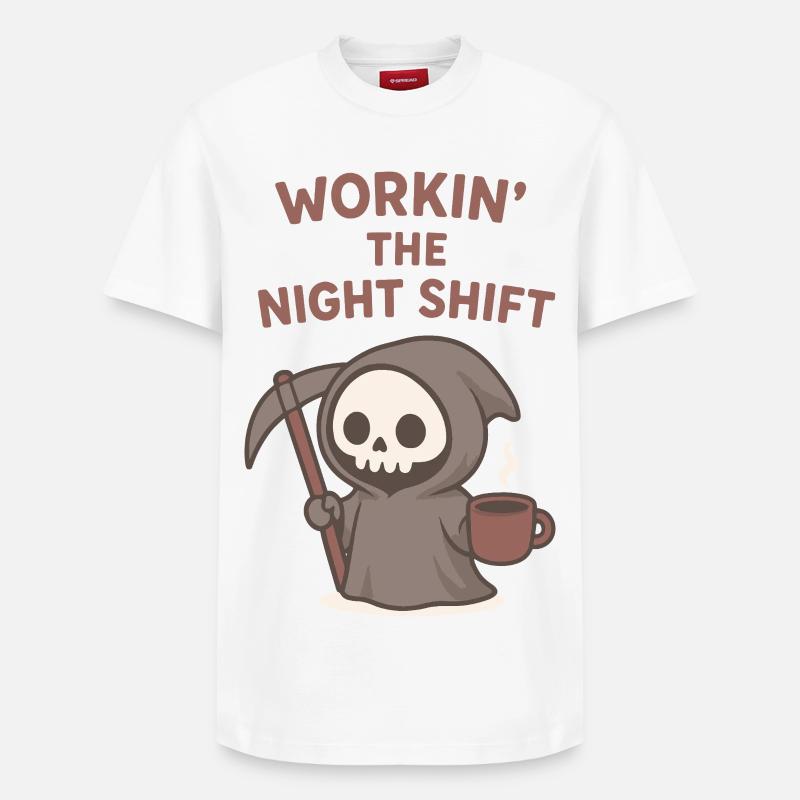 Nachtschicht Sensenmann Kaffee - Relaxed Unisex Supima Cotton T-Shirt – von SPREAD - Weiß