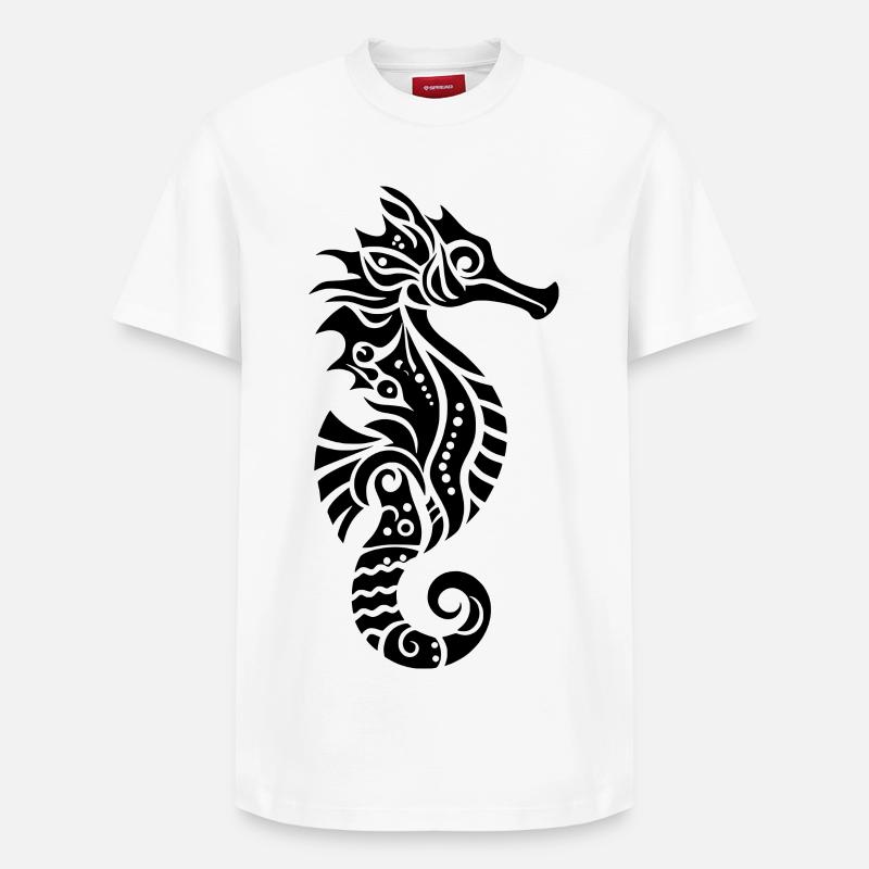 Stammes-Seepferdchen - Relaxed Unisex Supima Cotton T-Shirt – von SPREAD - Weiß