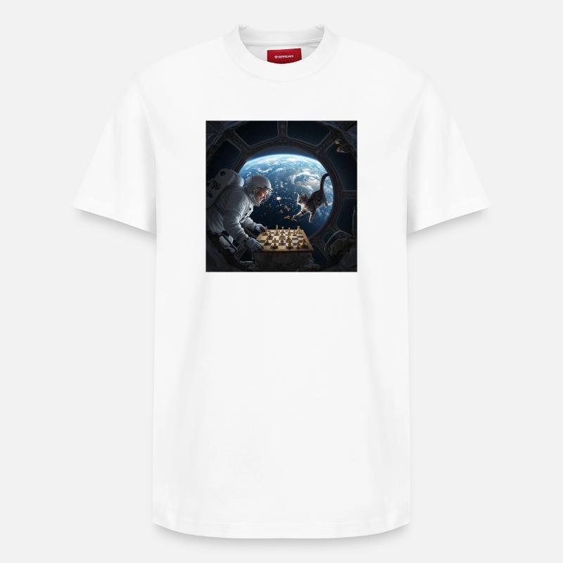 Échecs spatiaux avec chat - T-shirt unisexe décontracté en coton Supima – de SPREAD - blanc