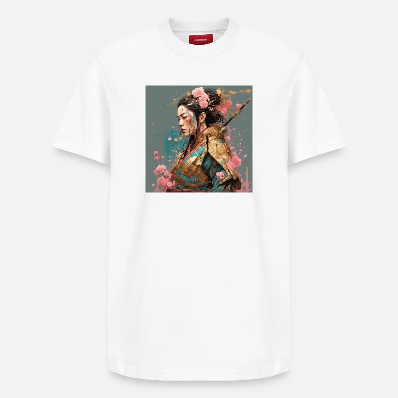 Samurailady mit Kirschblüten - Relaxed Unisex Supima Cotton T-Shirt – von SPREAD - Weiß