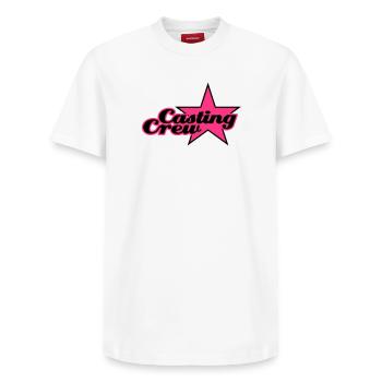 Casting Crew | Star | Stern - T-shirt unisexe décontracté en coton Supima – de SPREAD - blanc - Devant - AI Model Female 172 dark (172cm) & AI Model Male 185 dark (185cm)
