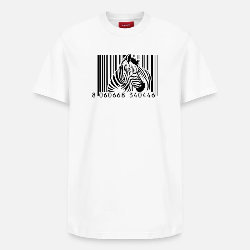 barcode zebra - Relaxed Unisex Supima Cotton T-Shirt – by SPREAD - white