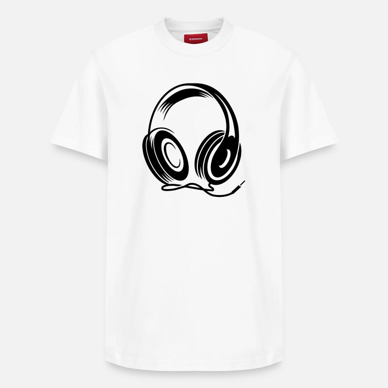 a headphone with cable - Relaxed Unisex Supima Cotton T-Shirt – by SPREAD - white