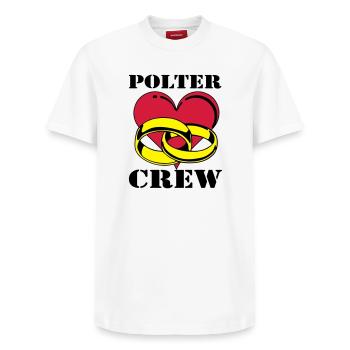 Junggesellenabschied , Polter Crew , JGA (25) - Relaxed Unisex Supima Cotton T-Shirt – von SPREAD - Weiß - Vorne - AI Model Female 172 dark (172cm) & AI Model Male 185 dark (185cm)