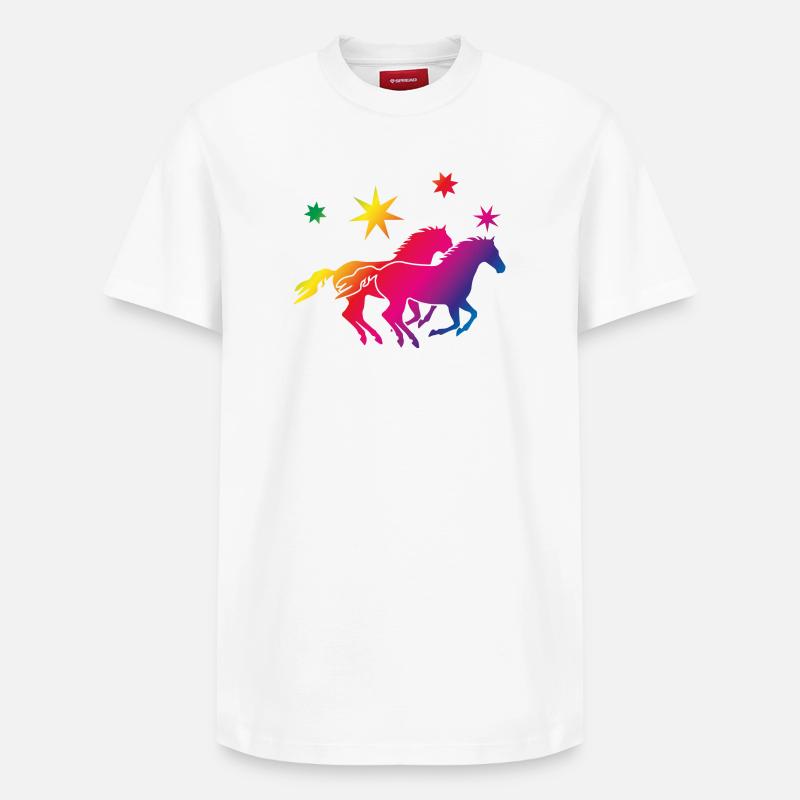 Regenbogenpferde Sternenglanz - Relaxed Unisex Supima Cotton T-Shirt – von SPREAD - Weiß