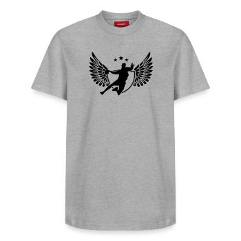 handball - T-shirt unisexe décontracté en coton Supima – de SPREAD - blanc - Devant - AI Model Female 172 dark (172cm) & AI Model Male 185 dark (185cm)