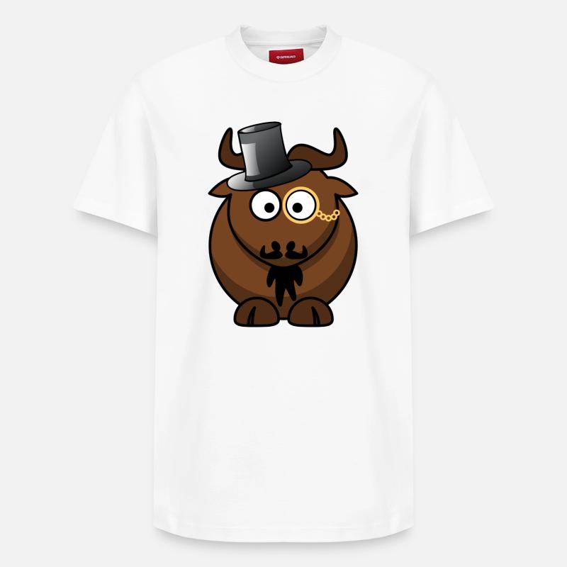 Büffelkarikatur mit Monokel - Relaxed Unisex Supima Cotton T-Shirt – von SPREAD - Weiß