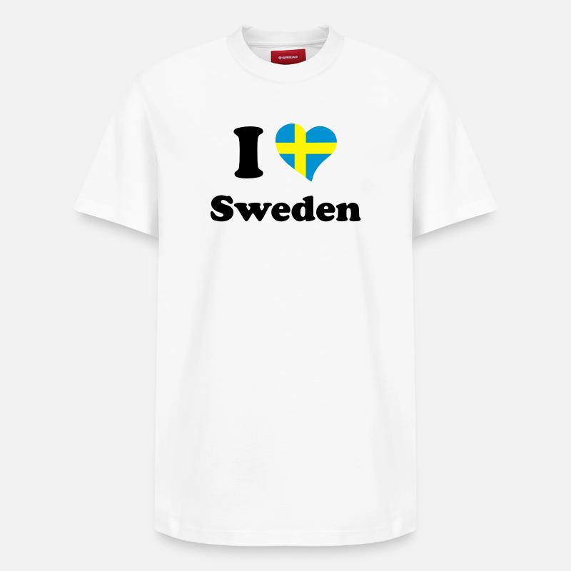 I love Sweden - J'aime la Suède - T-shirt unisexe décontracté en coton Supima – de SPREAD - blanc