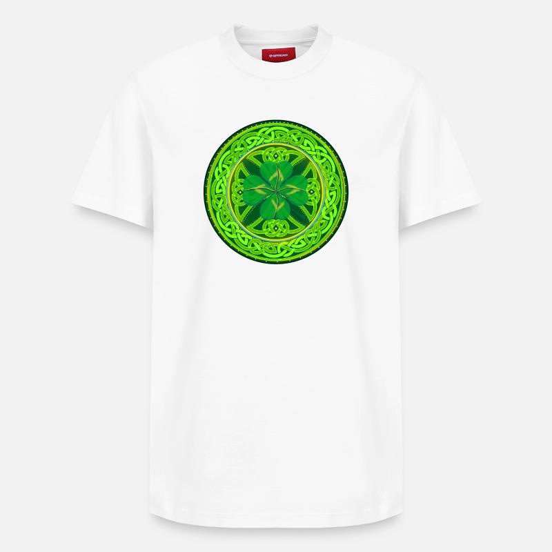 Kleeblatt mit vier Keltischen Blättern - Relaxed Unisex Supima Cotton T-Shirt – von SPREAD - Weiß