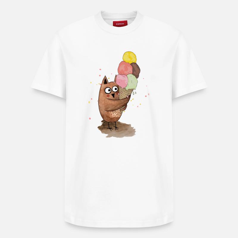 Eule mit riesigem Eis - Relaxed Unisex Supima Cotton T-Shirt – von SPREAD - Weiß