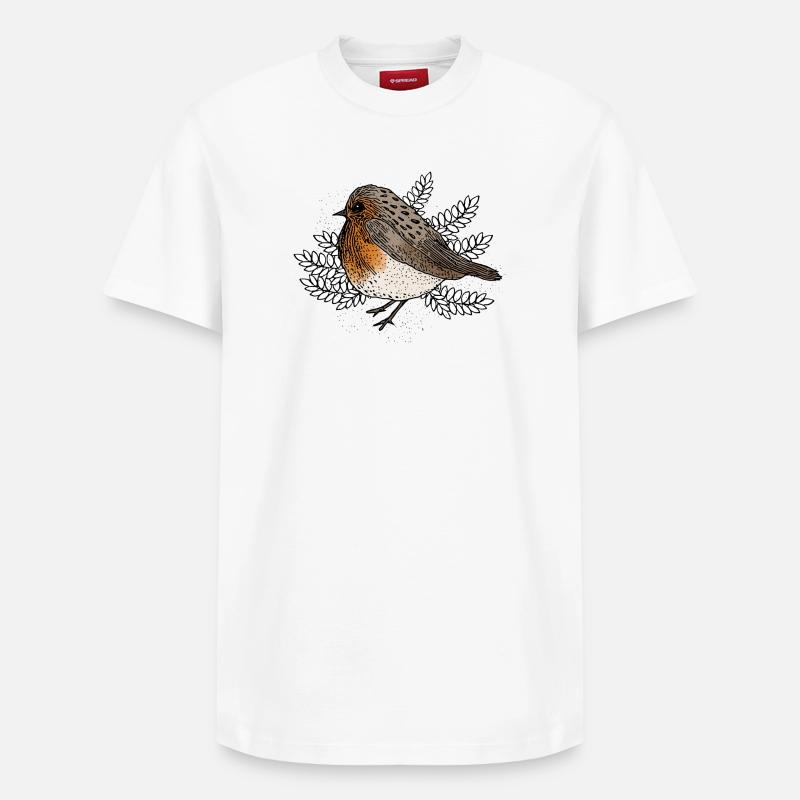 Rouges-gorges sur des branches - T-shirt unisexe décontracté en coton Supima – de SPREAD - blanc