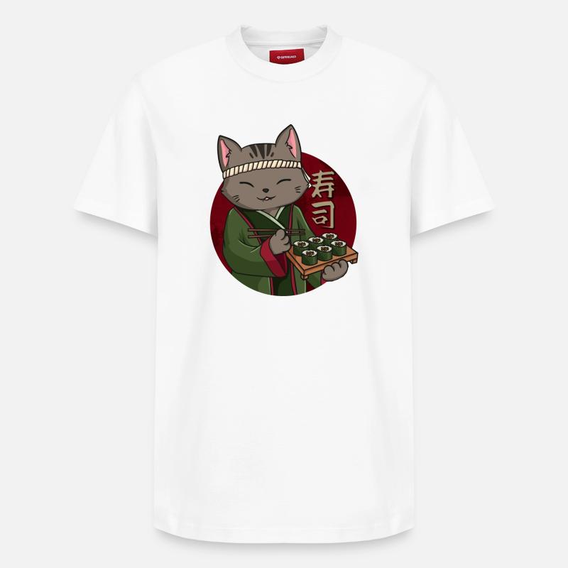 Chat Sushi Kawaii - T-shirt unisexe décontracté en coton Supima – de SPREAD - blanc