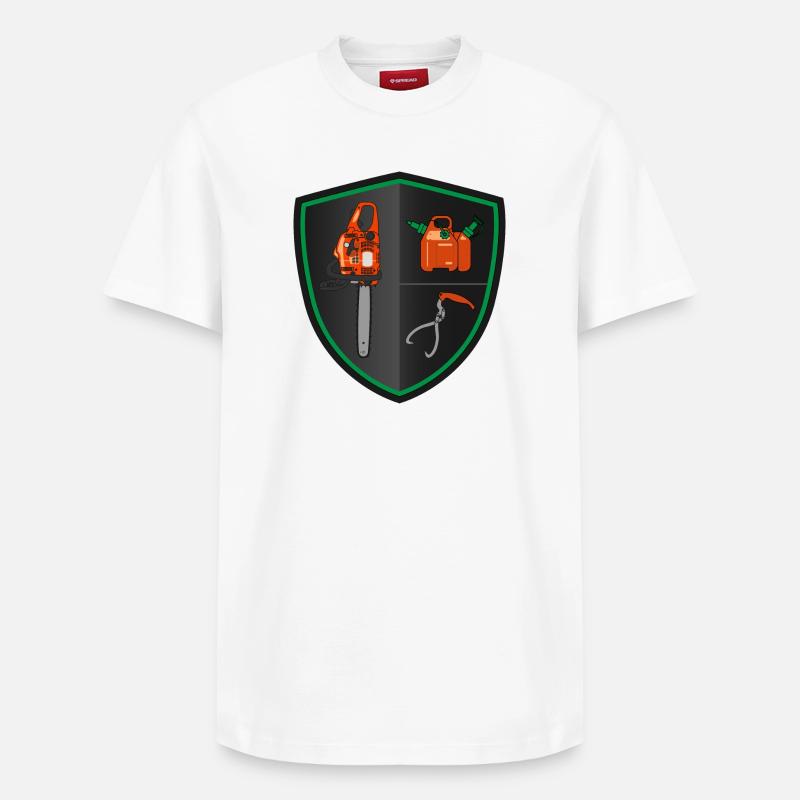 Bouclier héraldique - Tronçonneuse - T-shirt unisexe décontracté en coton Supima – de SPREAD - blanc