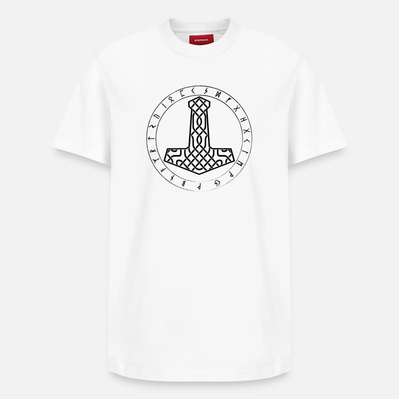 Mjöllnir Wikinger symbol - Relaxed Unisex Supima Cotton T-Shirt – von SPREAD - Weiß