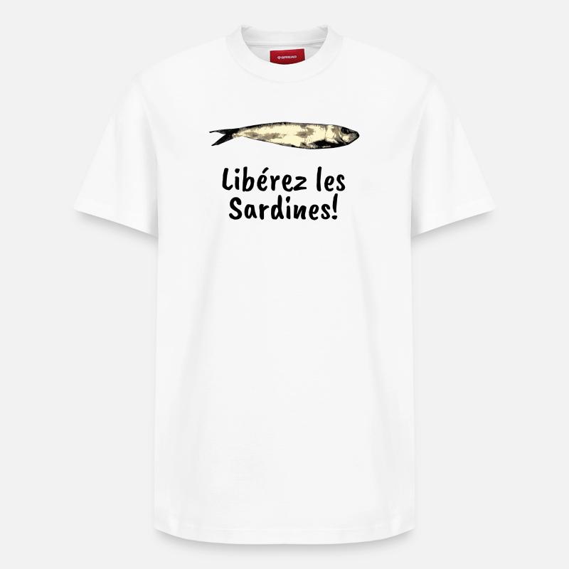 Liberez les sardines - T-shirt unisexe décontracté en coton Supima – de SPREAD - blanc