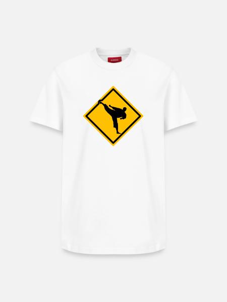 Karate Warnschild Yokogeri - Relaxed Unisex Supima Cotton T-Shirt – von SPREAD - Weiß
