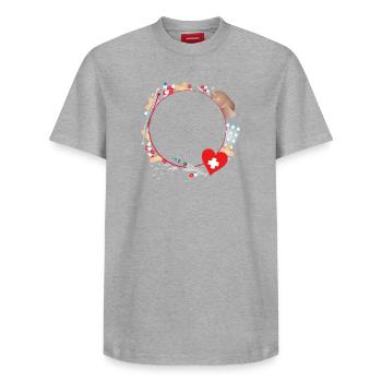Kit de premiers secours ou pharmacie de voyage comme cadre - T-shirt unisexe décontracté en coton Supima – de SPREAD - blanc - Devant - AI Model Female 172 dark (172cm) & AI Model Male 185 dark (185cm)