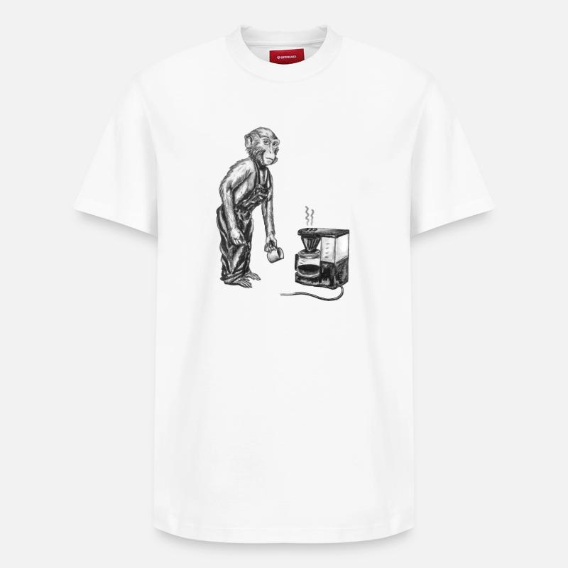 Singe et café - T-shirt unisexe décontracté en coton Supima – de SPREAD - blanc