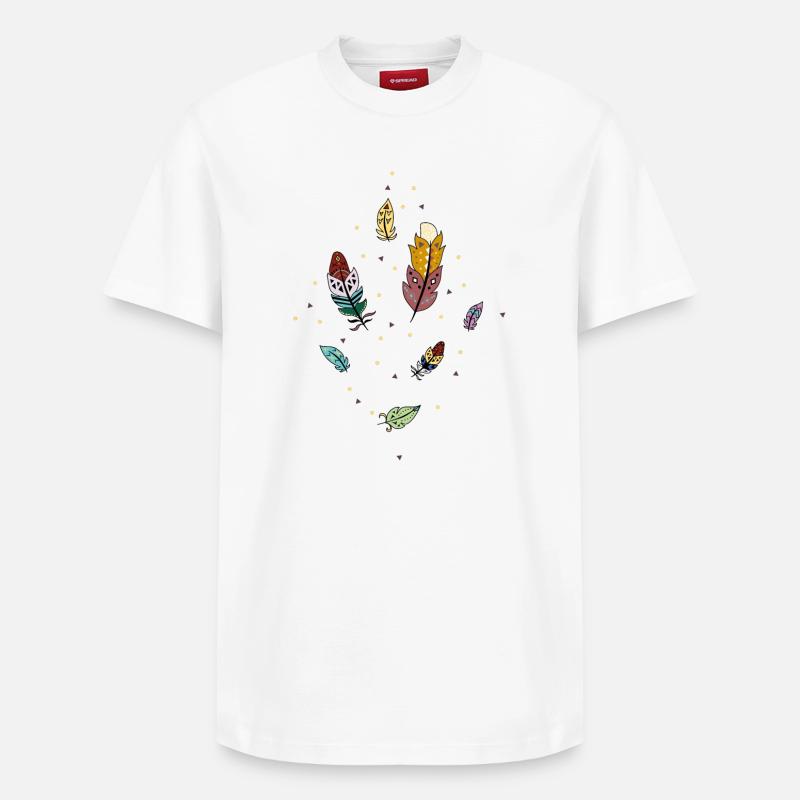 Bunte Federn - Relaxed Unisex Supima Cotton T-Shirt – von SPREAD - Weiß