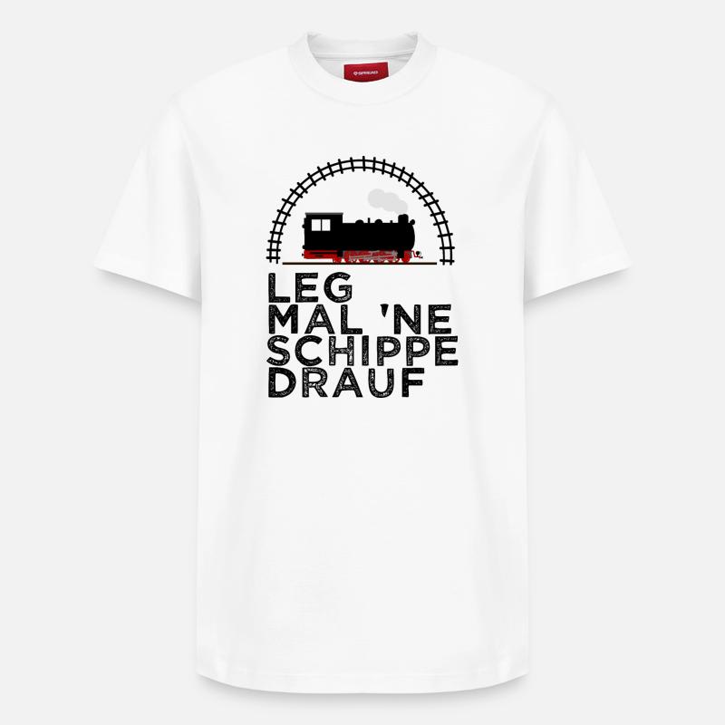 Dampflok Schiene Schippe drauf Kohle - Relaxed Unisex Supima Cotton T-Shirt – von SPREAD - Weiß