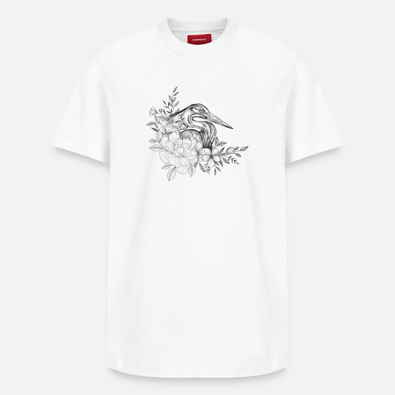 Dessin héron floral - T-shirt unisexe décontracté en coton Supima – de SPREAD - blanc